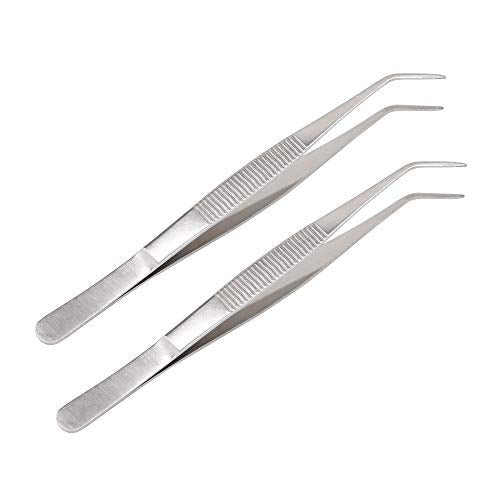 7 Inch Stainless Steel Tweezers with Curved Serrated Tip Multipurpose Forceps for Craft Repairing 2 Pack - size: 7 Inch