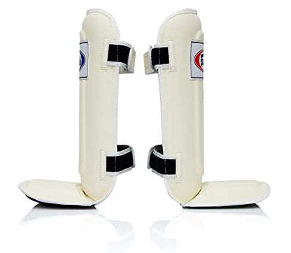 Fairtex SP3 Lightweight Shin Guards, Muay Thai MMA Avoid Shin Splints Gear | Featherweight synthetic shell with high-density padding. Articulated lower-leg armor enhances mobility and leg protection - color: White, size: Medium