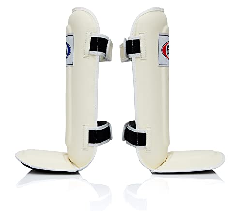 Fairtex SP3 Lightweight Shin Guards, Muay Thai MMA Avoid Shin Splints Gear | Featherweight synthetic shell with high-density padding. Articulated lower-leg armor enhances mobility and leg protection - color: White, size: Small/Kids