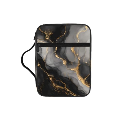 Black Marble Pattern Bible Cover Case with Handle and Zippered Pocket - color: Black Marble Pattern