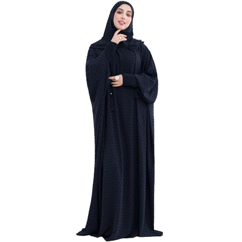 Upgraded Abaya Dress for Women 1PC Hoodie Polka Dot Modest Prayer Robe - color: Navy, size: Size 2