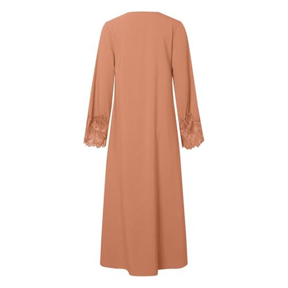 Prayer Clothes for Muslim Women Long Sleeve One-Piece Islamic Prayer Dress O Neck Slim Fit Islamic Evening Gown - color: Beige, size: Medium