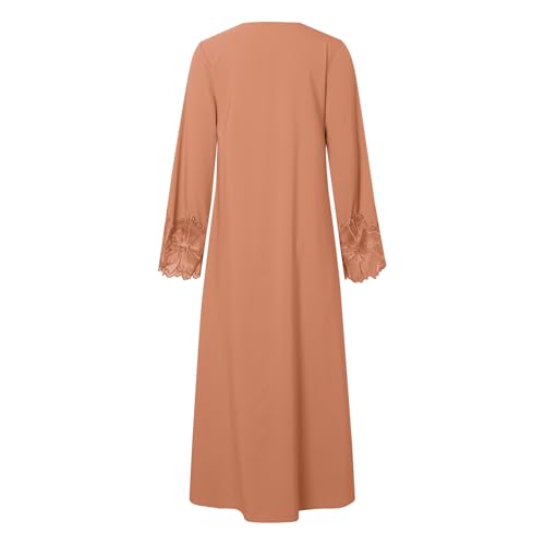 Prayer Clothes for Muslim Women Long Sleeve One-Piece Islamic Prayer Dress O Neck Slim Fit Islamic Evening Gown - color: Beige, size: XX-Large