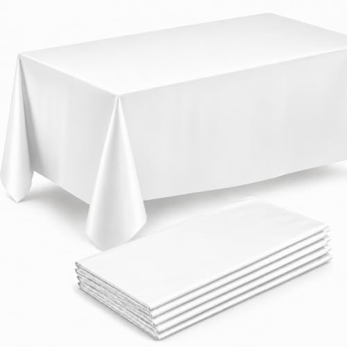 Prestee 4 Pack Plastic Table Cloth Disposable - 108" x 54" White Table Cloth Rectangle Table Cover - Heavy-Duty Waterproof Disposable Tablecloths for Weddings, Parties, BBQs, and Outdoor Dining Events - color: White, size: Rectangle (4 Pack)
