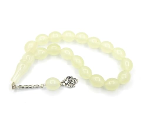 Perlin Muslim Prayer Beads 17 Bead Glow in the Dark Tasbih – Islamic Misbaha Subha Dhikr Beads, Oval Luminous Beads 18 x 13 mm, 25 cm for Prayer and Meditation Ethnic Beads Jewellery Bracelets