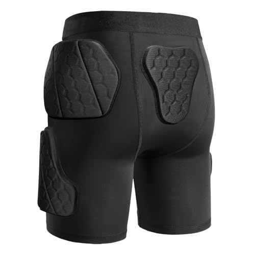 Football Padded Compression Shorts with Cup Pocket, 5 EVA Pads | 5 EVA foam pads provide hip, thigh and tailbone coverage with a built-in cup pocket and compression fit for football - size: Medium