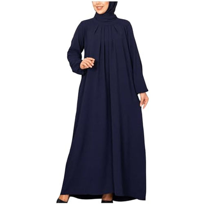 Ruziyoog Muslim Prayer Dress for Women Abaya Solid One-Piece Hoodie Abaya Dress Full Length Dresses Islamic Dubai Jilbab - color: Blue, size: Large