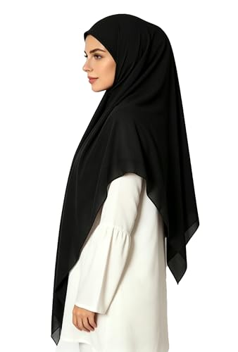 Lina & Lily Premium Chiffon Hijab Head Scarf Shawl Wrap for Muslim Women Square 58'' x 58'' - color: Black