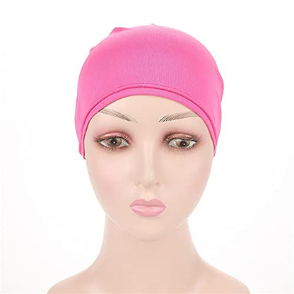 Women Flower Elastic Turban Beanie Head Scarf wrap Chemo Cap hat for Cancer Patient - color: Rose Red