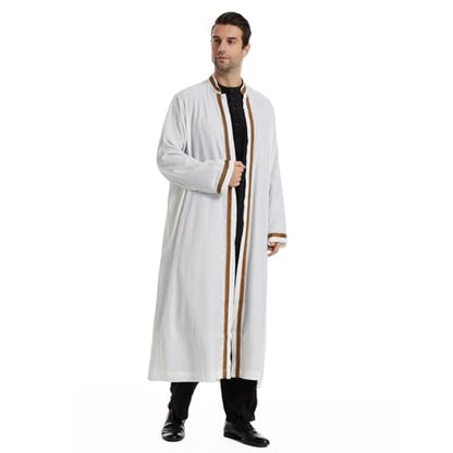 Qianliniuinc Thobe for Men Abaya Islamic Clothing - Muslim Kaftan Dubai Arabic Robe Loose Fit Casual Prayer Wear - color: White, size: Small