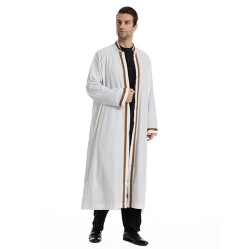 Qianliniuinc Thobe for Men Abaya Islamic Clothing - Muslim Kaftan Dubai Arabic Robe Loose Fit Casual Prayer Wear - color: White, size: 3X-Large