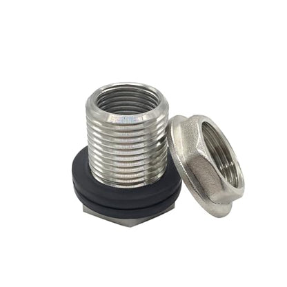 Beduan Stainless Garden Hose Bulkhead Fitting, 1 NPS Male to 3/4 GHT Female Bulkhead Water Tank Connector Thru-bulk Fitting for Rain Barrels, Aquariums, Sinks, Irrigation - size: 1 NPS Male x 3/4 GHT Female, style: PackOf 1