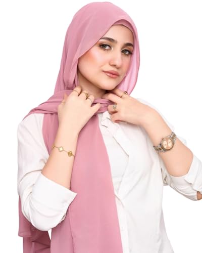 Instant Chiffon Hijab 3-in-1 with Built-in Magnets and Attached Match Undercap, Women Hijabs Set. - color: Pink