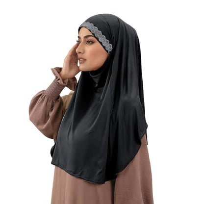 Women Elegant Long Scarf Muslim Islamic Ramadan Eid Hijab Prayer Scarf Silk Jersey Turban Headwrap Lightweight Shawl - color: Black