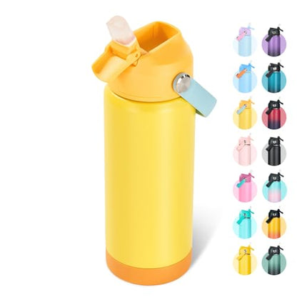 Fijinhom 24oz Insulated Stainless Steel Water Bottle, Wide Mouth Double Wall Vacuum, Silicone Straw, Sweat & Leak Proof, BPA Free Insulated Water Flask for Travel, Keep Cold 24h Hot 12h, Lemon - color: Lemon, size: 24 Ounces
