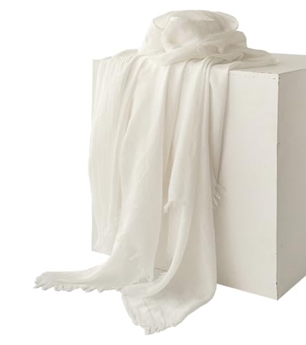 Women Summer Scarfs Large Long Lightweight Linen Beach Gauze Shawl Wrap 75”×40” - color: White