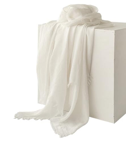 Women Summer Scarfs Large Long Lightweight Linen Beach Gauze Shawl Wrap 75”×40” - color: White