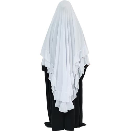 khalat Women's Hijab Chiffon Hijab for Women Muslim 2 Layers Ruffle Lightweight Large Hijab - color: White