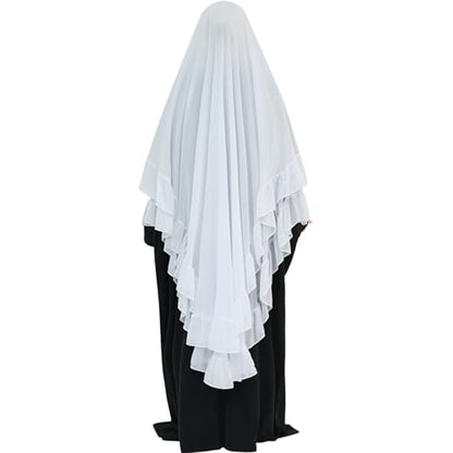 khalat Women's Hijab Chiffon Hijab for Women Muslim 2 Layers Ruffle Lightweight Large Hijab - color: White