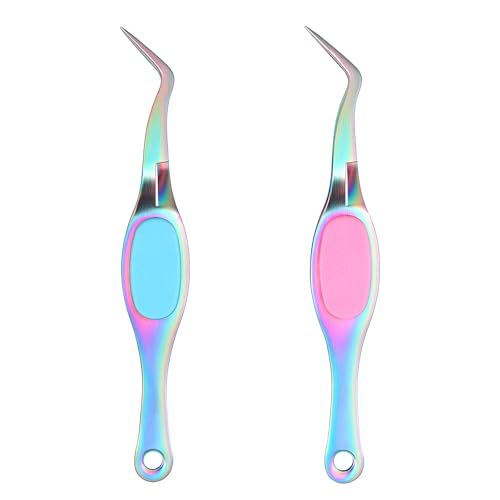 2 Pcs Craft Tweezers Precision Reverse Tweezers Curved Tweezer Soft Grip Bent Fine Point Sticker Tweezer for Scrapbooking Jewelry DIY Electronics Laboratory Work