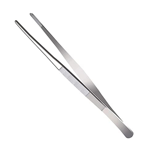 8 Inch Straight Tip Long Forceps Tweezers, Serrated Flat Tips Surgical Tongs Jewelers Needle Metal Sewing Sharp Kitchen Cooking Tweezers With Teeth Knurled Handles (1PCS-200mm) - color: Straight-1pcs-8inch
