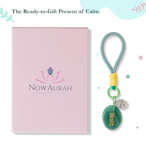 Crystal Keychain Set - Natural Healing Stones with Affirmation Cards- Worry Stone Anxiety Relief Gift - color: Green