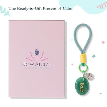 Crystal Keychain Set - Natural Healing Stones with Affirmation Cards- Worry Stone Anxiety Relief Gift - color: Green