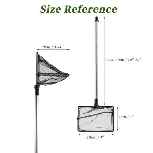 Fish Tank Net, Fine Mesh Aquarium Fish Net, Long Handle Fish Net, Stainless Steel Extendable Handle, Square Aquarium Cleaning Net for Aquarium Accessories - size: 4 inch