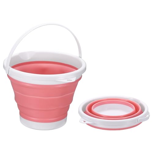 uxcell Collapsible Bucket, 0.8 Gallon (3L) Small Foldable Bucket, Portable Water Pail Round Tub Cleaning Tools with Handle for RV Camping Household Garden Fishing Car Wash, Pink - color: Pink