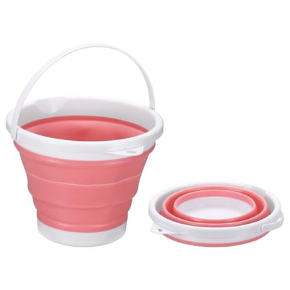 uxcell Collapsible Bucket, 0.8 Gallon (3L) Small Foldable Bucket, Portable Water Pail Round Tub Cleaning Tools with Handle for RV Camping Household Garden Fishing Car Wash, Pink - color: Pink