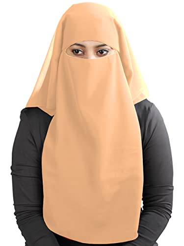 MyBatua 3 Layers Saudi Niqab In Breathable Georgette, Wholesale Price, 1pc Face Veil NQ-003 - color: Peach