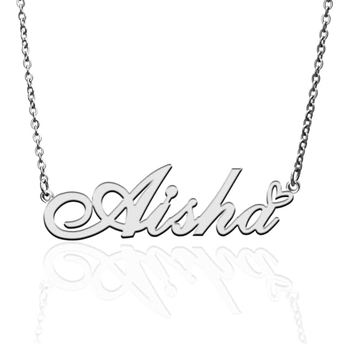 Custom Name Necklace Customized Personalized Plated Necklace for Mother Daughter Friendship Women Valentine's Day Christmas Birthday New Year Party - style: Aisha Silver