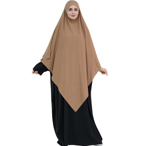 khalat Muslim Stretch Hijab Solid Color Full Cover Hijab for Women V-shaped Fashion Daily Prayer Hijab - color: Khaki