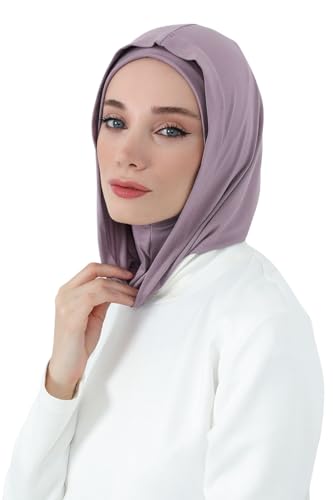 Aisha's Design Full Coverage%95 Cotton Bonnet for Women, Ready-to-Wear Hijab Bonnet Headscarf with Neck Coverage - color: Lilac