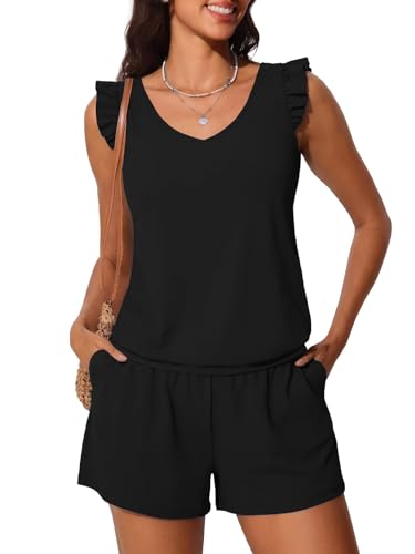 Ruffle Tankini Swimsuits for Women Modest Bathing Suit with Shorts and Pockets High-Back 2026 Swimwear - color: Black, size: 10