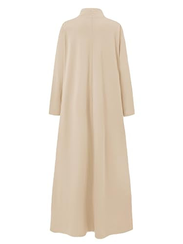 WSPLYSPJY Women High Neck Abaya Muslim Dress Solid Color Prayer Robe - color: Light Khaki, size: Medium