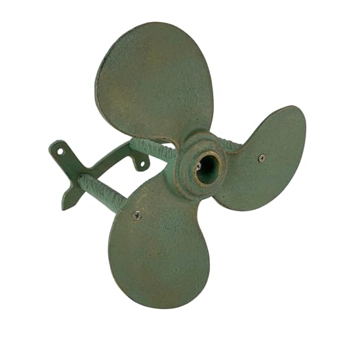 Zeckos Garden Hose Holder Boat Propeller 10.25 Inch Cast Iron Verdigris | Nautical Wall Design, Holds Up to 75 Feet, 6.5 Inch Deep, Three-Bolt Hardware Included - color: Boat Propeller - Green