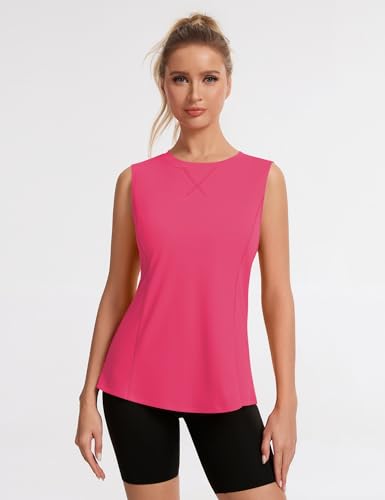 Avoogue Womens Tank Tops Sleeveless Workout Tank Tops Quick Dry UPF 50+ Sun Athletic Shirts Running Gym Yoga Baseball Clothes - color: Rose Pink, size: Large