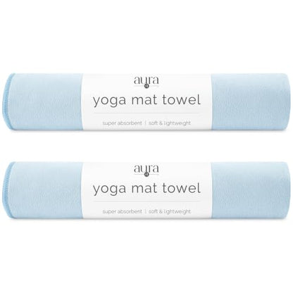S&T INC. Aura Microfiber Yoga Mat Towel, 2 Pack, 26.5" x 72", Blue | Soft and Absorbent, Quick-Dry for Gym, Pilates, and Hot Yoga, Compact for Gym Bag, Machine Washable - color: Blue 2pk
