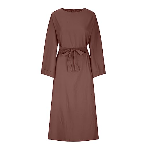 Ctreela Abaya Muslim Dresses for Women Girls Pockets Islamic Prayer Clothes with Tie Waist Ramadan Tarawih Sawm Outfits - color: Brown, size: X-Large