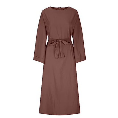 Ctreela Abaya Muslim Dresses for Women Girls Pockets Islamic Prayer Clothes with Tie Waist Ramadan Tarawih Sawm Outfits - color: Brown, size: X-Large