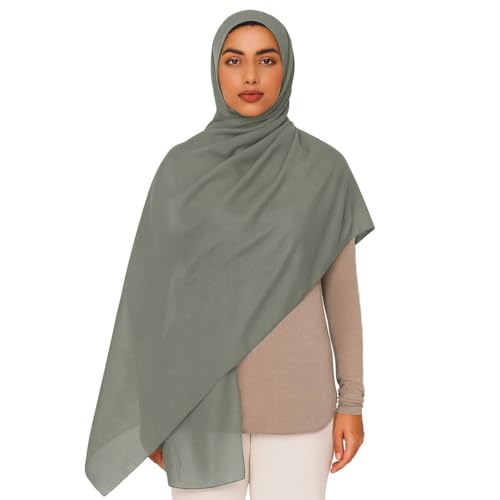 Premium Breathable Modal Cotton Hijab for Women, Lightweight, Non-Slip, Soft & Elegant Scarf for Everyday Wear - color: Olive Green