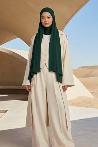 Aisha's Design Neck-Covering Practical Jersey Hijab with Built-In Ninja Bonnet - color: Green