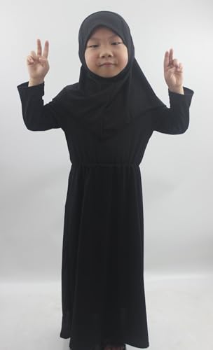 Girls Kids 2 Pcs Muslim Abaya Prayer Dress with Hijab Islamic Headscarf for Girl Robe Ramadan Eid Clothes
