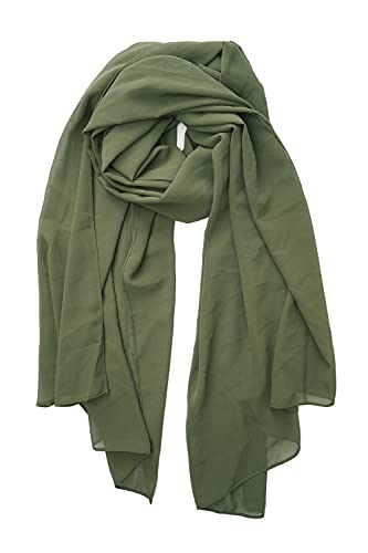 YOUR SMILE for Women Lightweight Breathable Solid Color Soft Chiffon Long Fashion Scarves Sun-proof Shawls Wrap - color: Olive Green