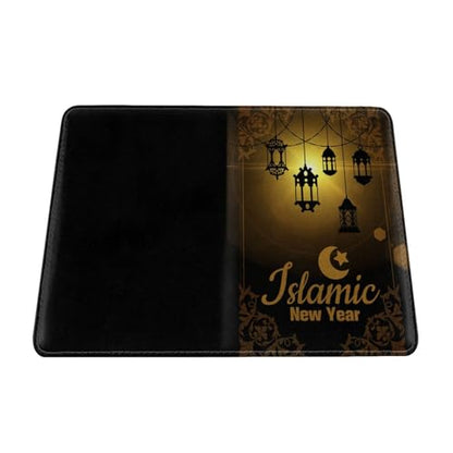 Islamic New Year Celebration Lunar Hijri Muslims 5.5in Cowhide Passport Holder, Genuine Leather Travel Document Organizer, Durable Passport Case for Travel & Business