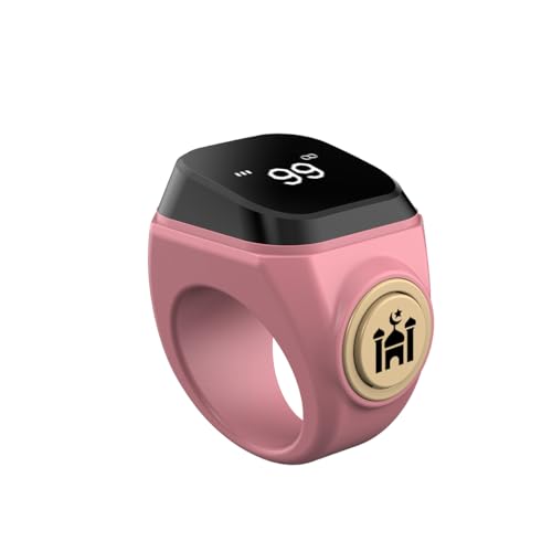 Smart Tasbih Counter,20mm (10) Muslim Digital Azan Alarm Clock Zikr Ring,APP Support Digital Counter Prayer Reminder Rings, Waterproof 4 Digit Finger Counter for Muslims(Pink) - color: Pink, size: 20mm