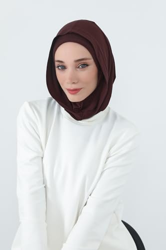 Aisha's Design Full Coverage%95 Cotton Bonnet for Women, Ready-to-Wear Hijab Bonnet Headscarf with Neck Coverage - color: Brown