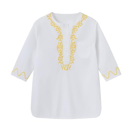 Boys Muslim Thobe Islamic Clothing Kids Muslim Prayer Clothes for Boys Eid Outfit Toddler Kaftan Ramadan Shirt Pants - color: White, size: 18-30 Months