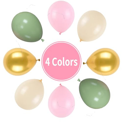 Pink and Green Balloons, Sage Green White Sand Party Balloons Chrome Metallic Gold Balloons Green Pink Latex Balloons for Kids Adults Boho Birthday Jungle Safari Party Wedding Baby Shower Graduation - color: Sage Green Pink